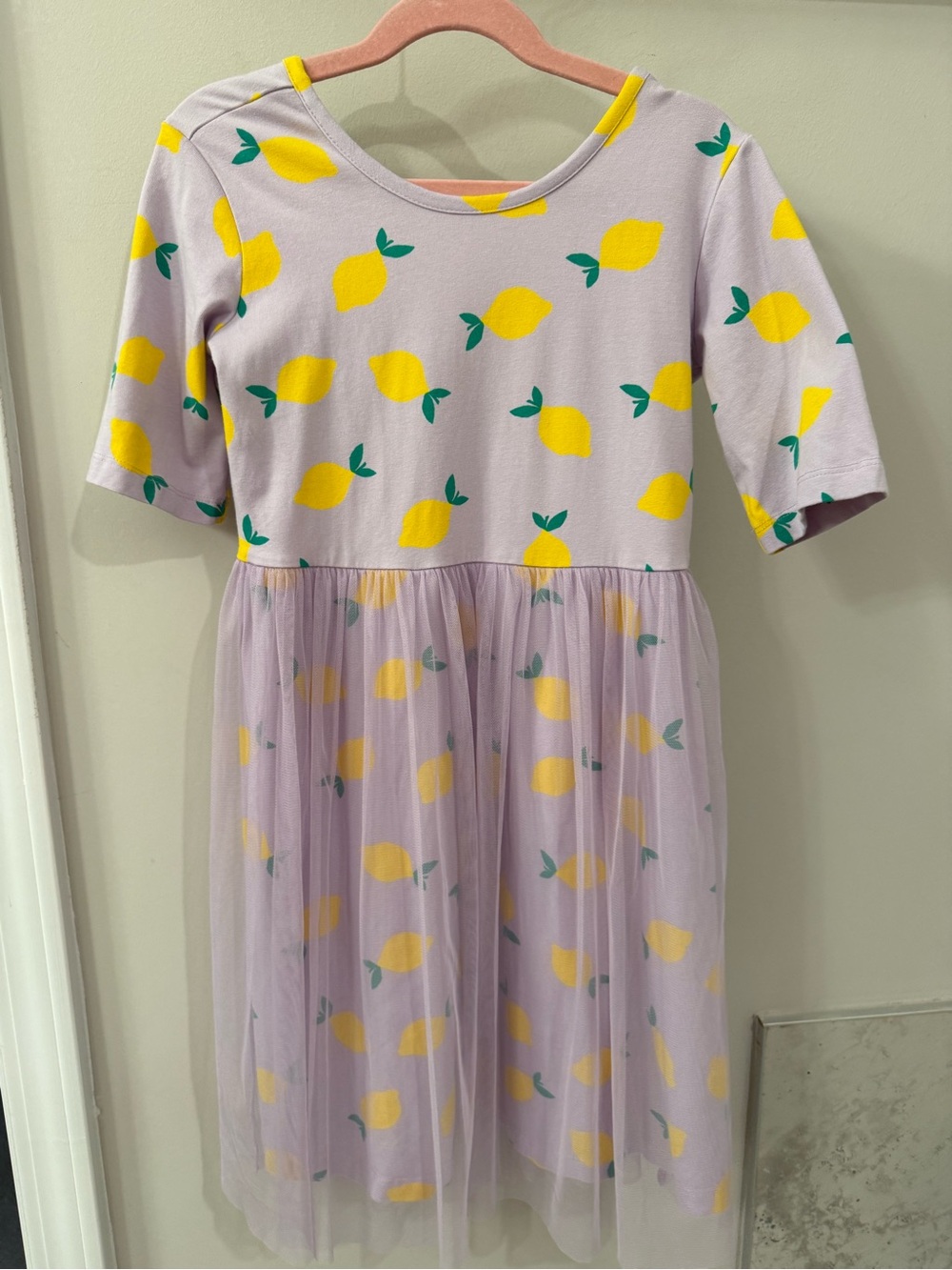 Hanna Andersson Lavender Lemon Print Tulle Dress 8 years 130 cm